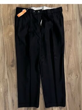 Paul Fredrick Black Men’s Dress Pants with Crease